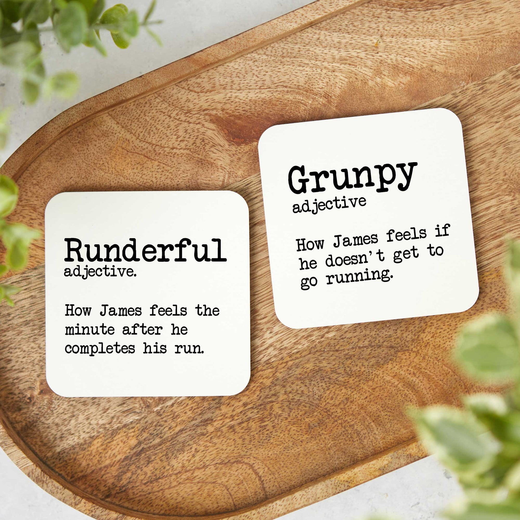 Personalised Running Coaster Set (Runderful and Grunpy) | Funny Running Gift