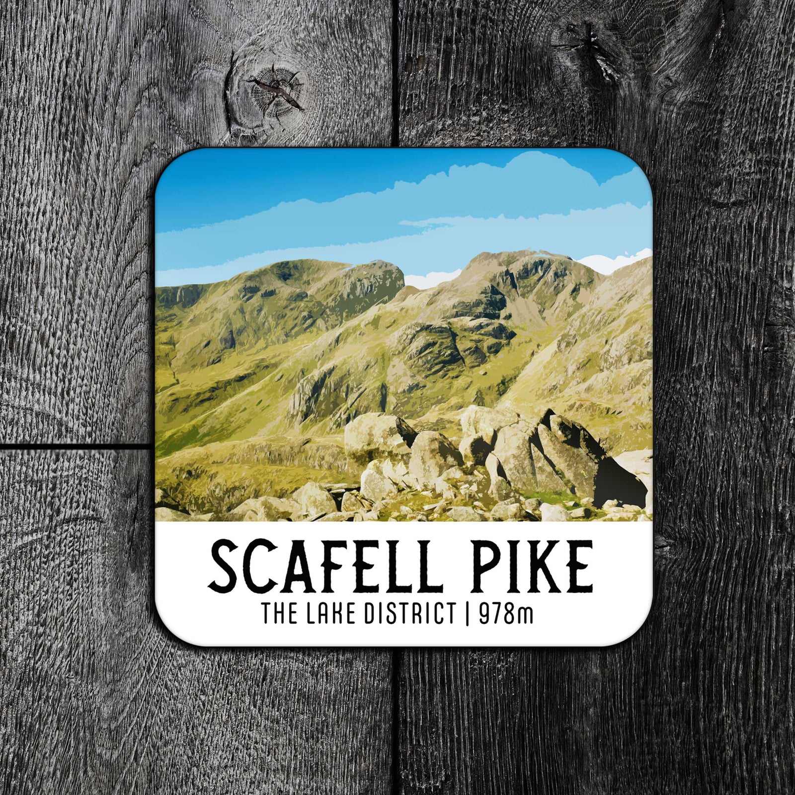 Scafell Pike Landscape Coaster - Lake District Travel Poster Coaster
