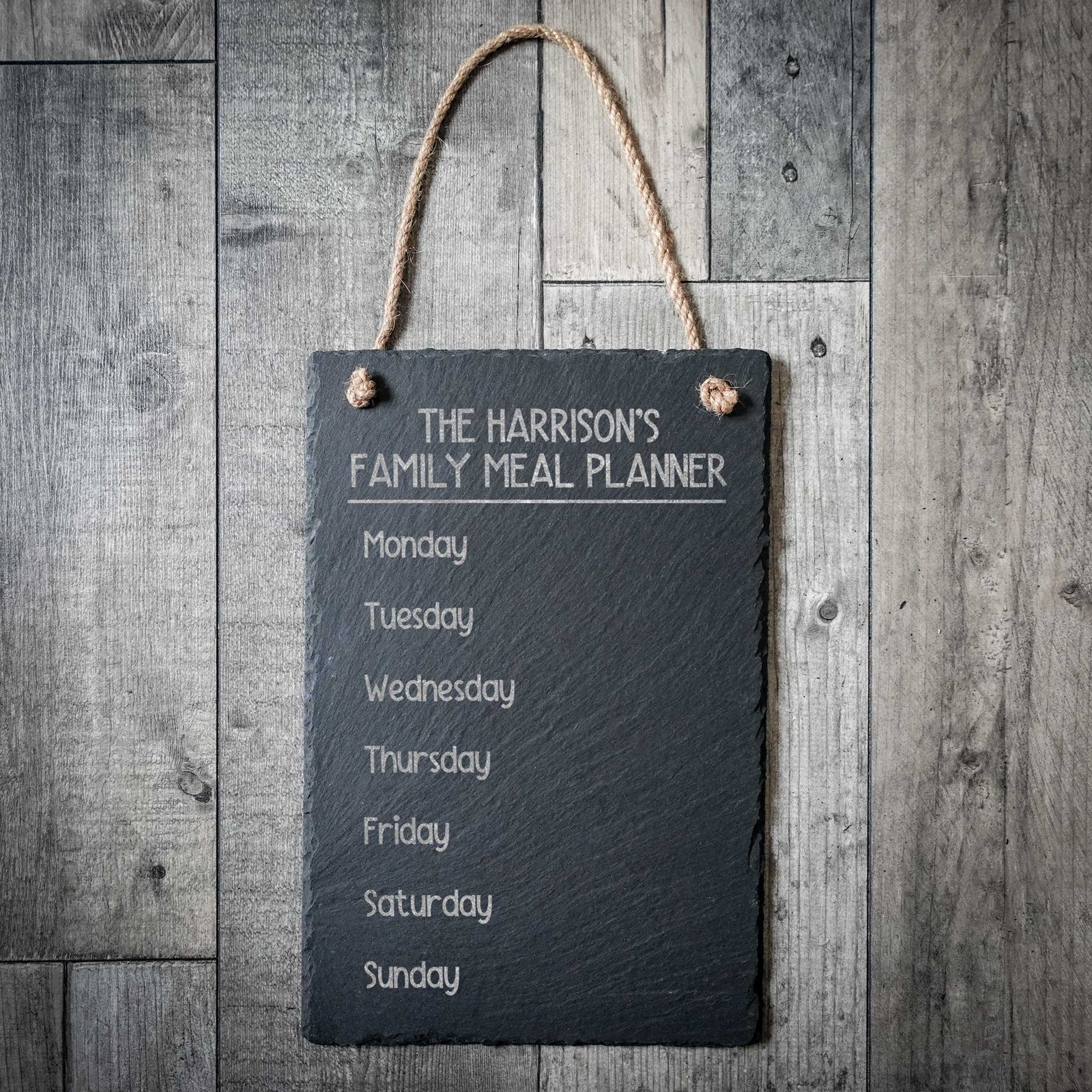 Personalised Family Weekly Menu Planner on Hand-Cut Riven Slate