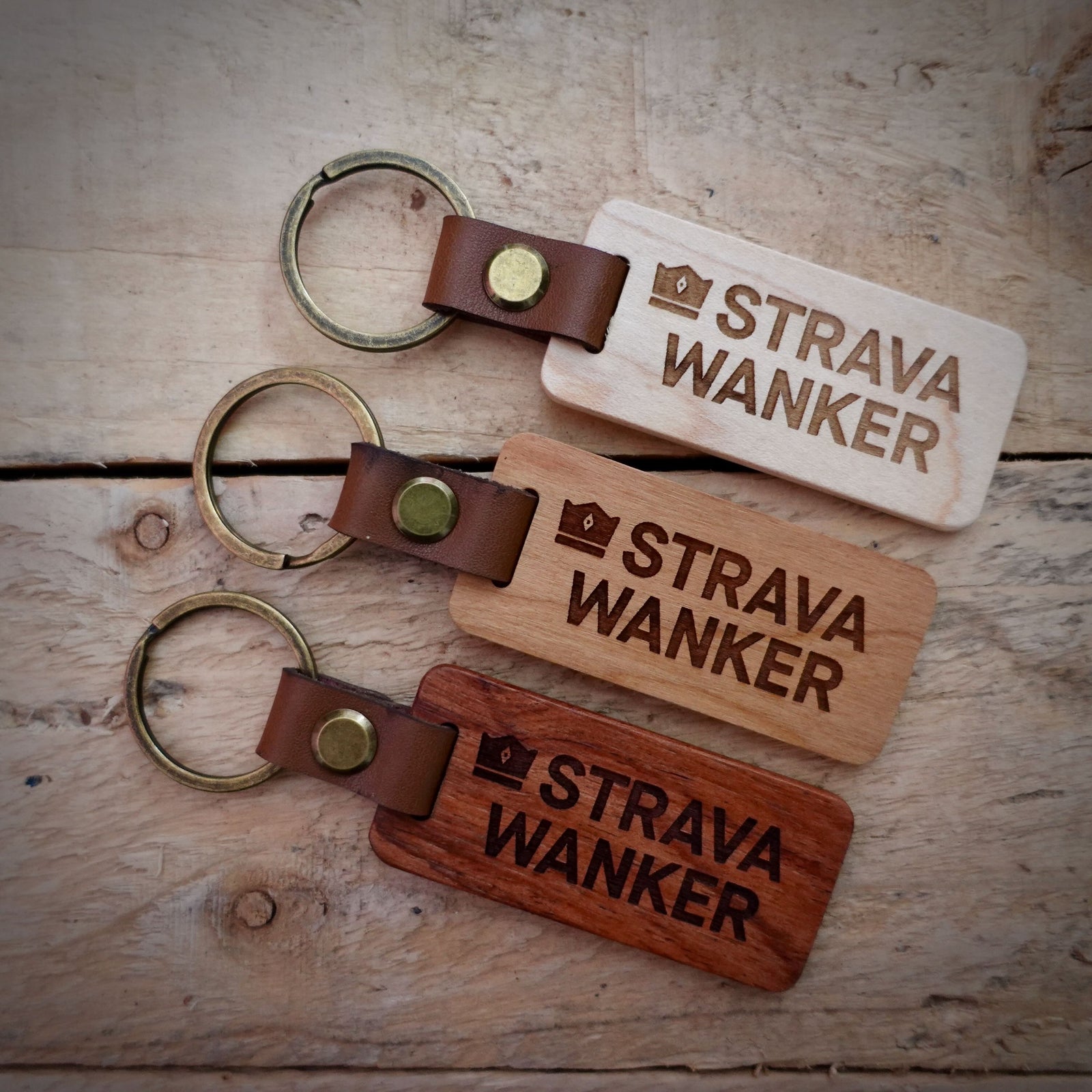 Strava Wooden Laser Engraved Key Ring– Dark, Mid, or Light Wood Options)