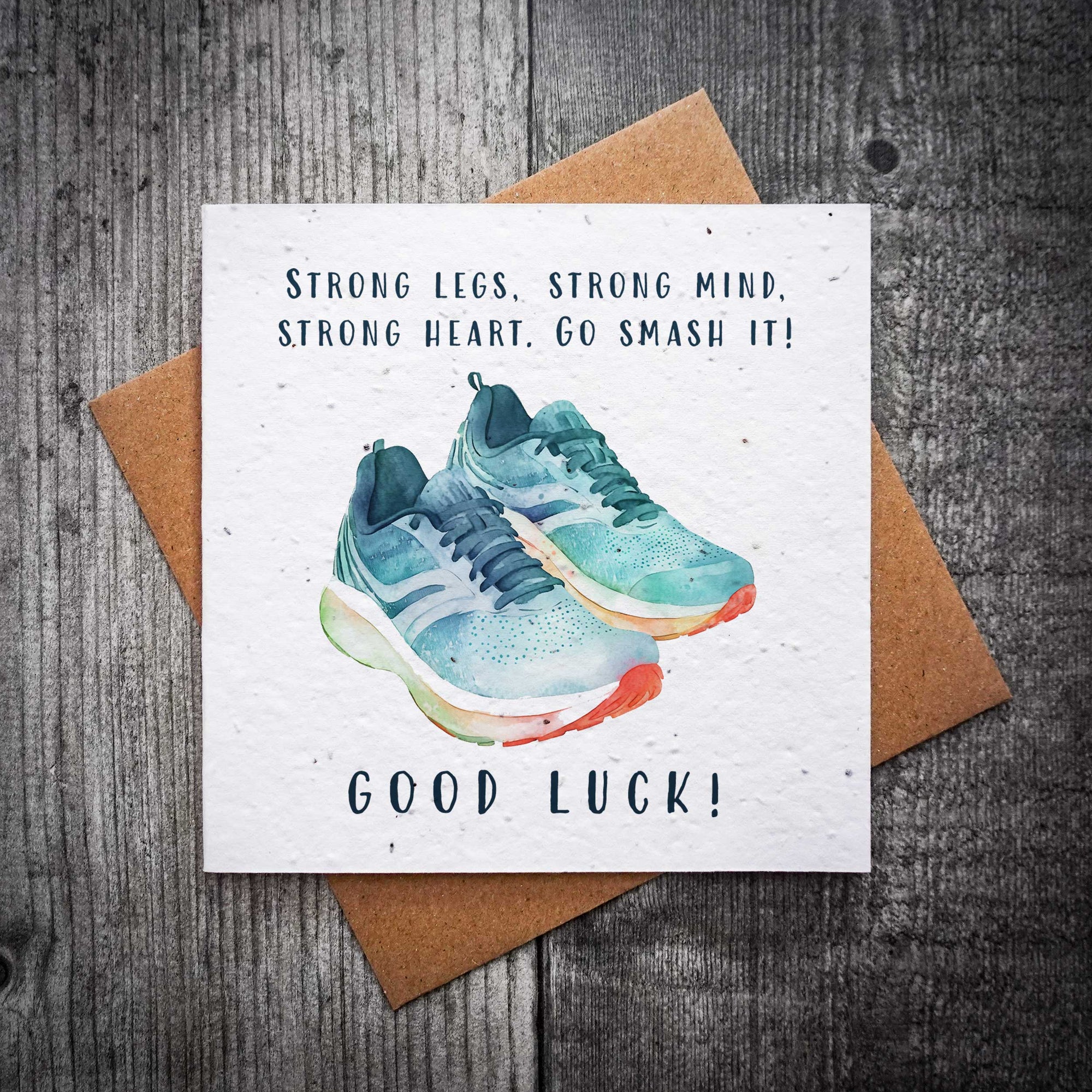 Strong Legs, Strong Mind, Strong Heart, Good Luck Running Plantable Card | Marathon Good Luck Card