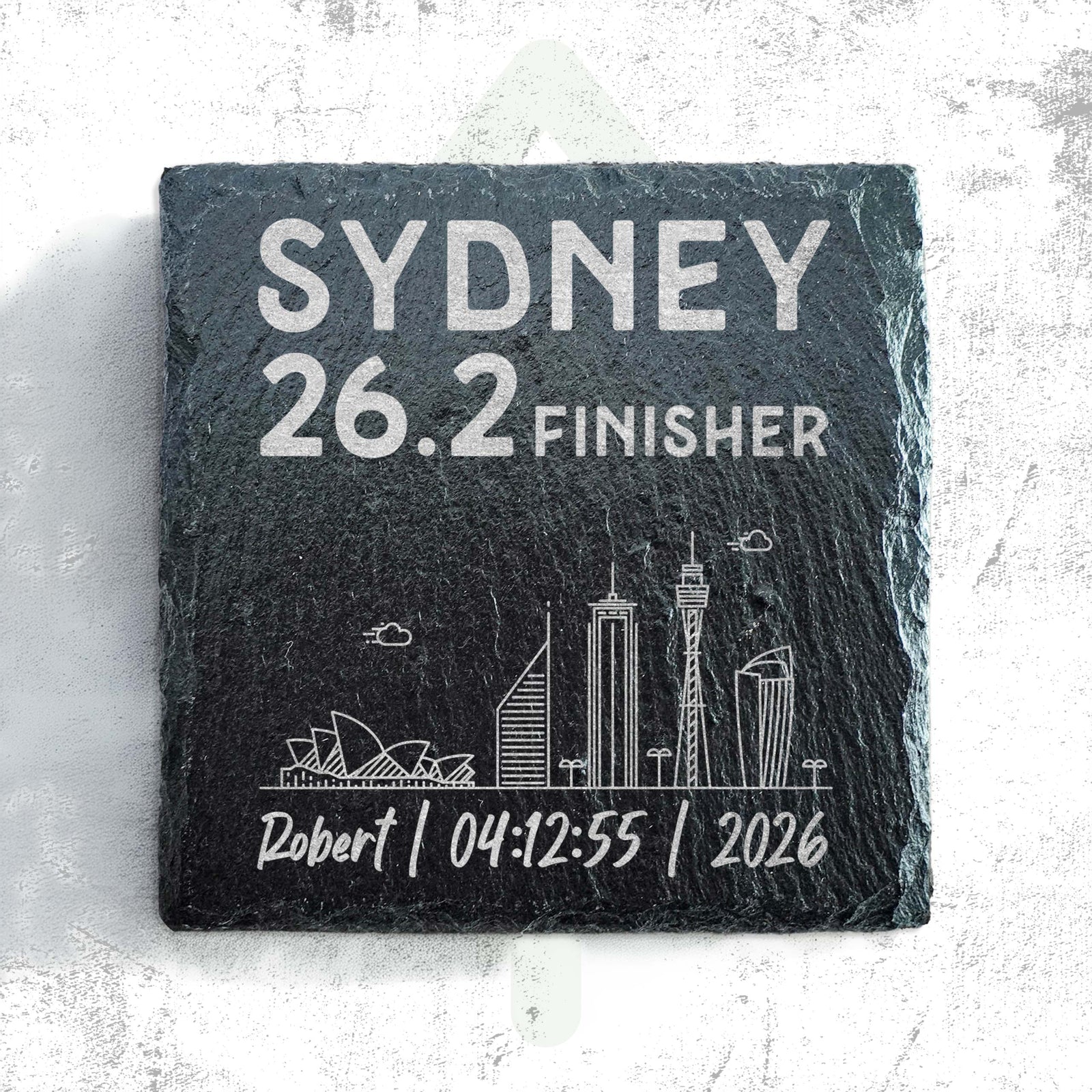 Sydney 26.2 Finisher Skyline Slate Personalised Marathon Coaster