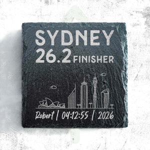 Sydney 26.2 Finisher Skyline Slate Personalised Marathon Coaster
