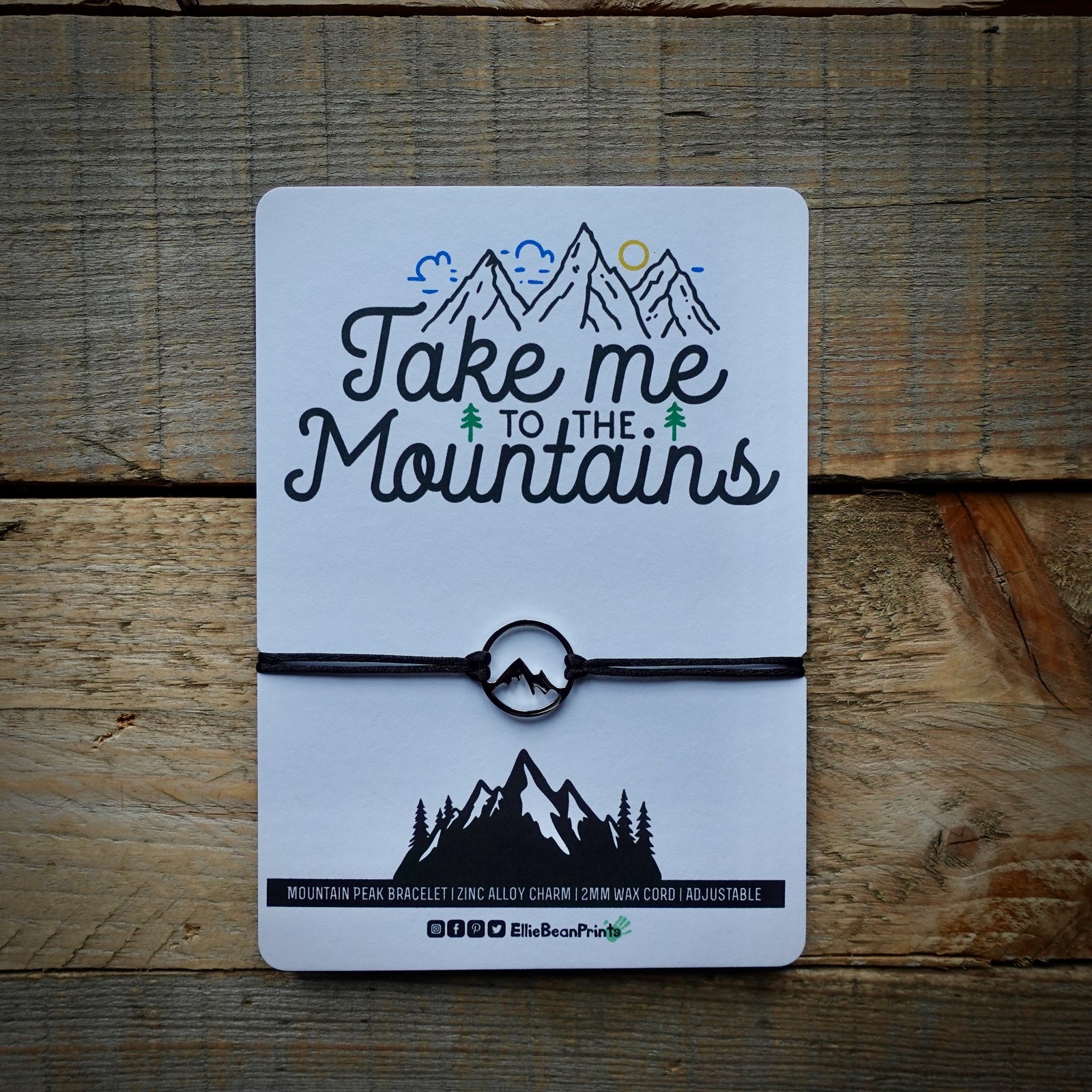 Premium Wax Cord Wrap Bracelet with 14mm Mountain Charm