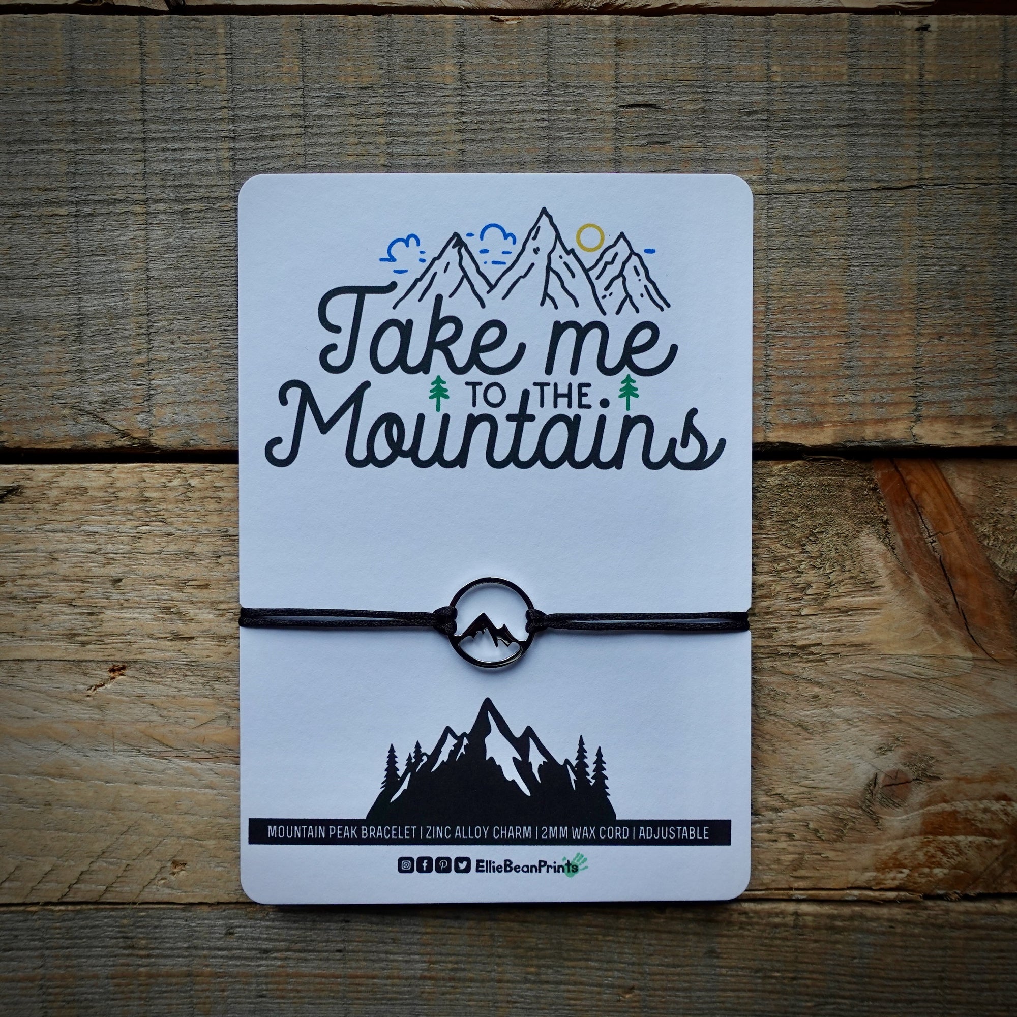 Premium Wax Cord Wrap Bracelet with 14mm Mountain Charm