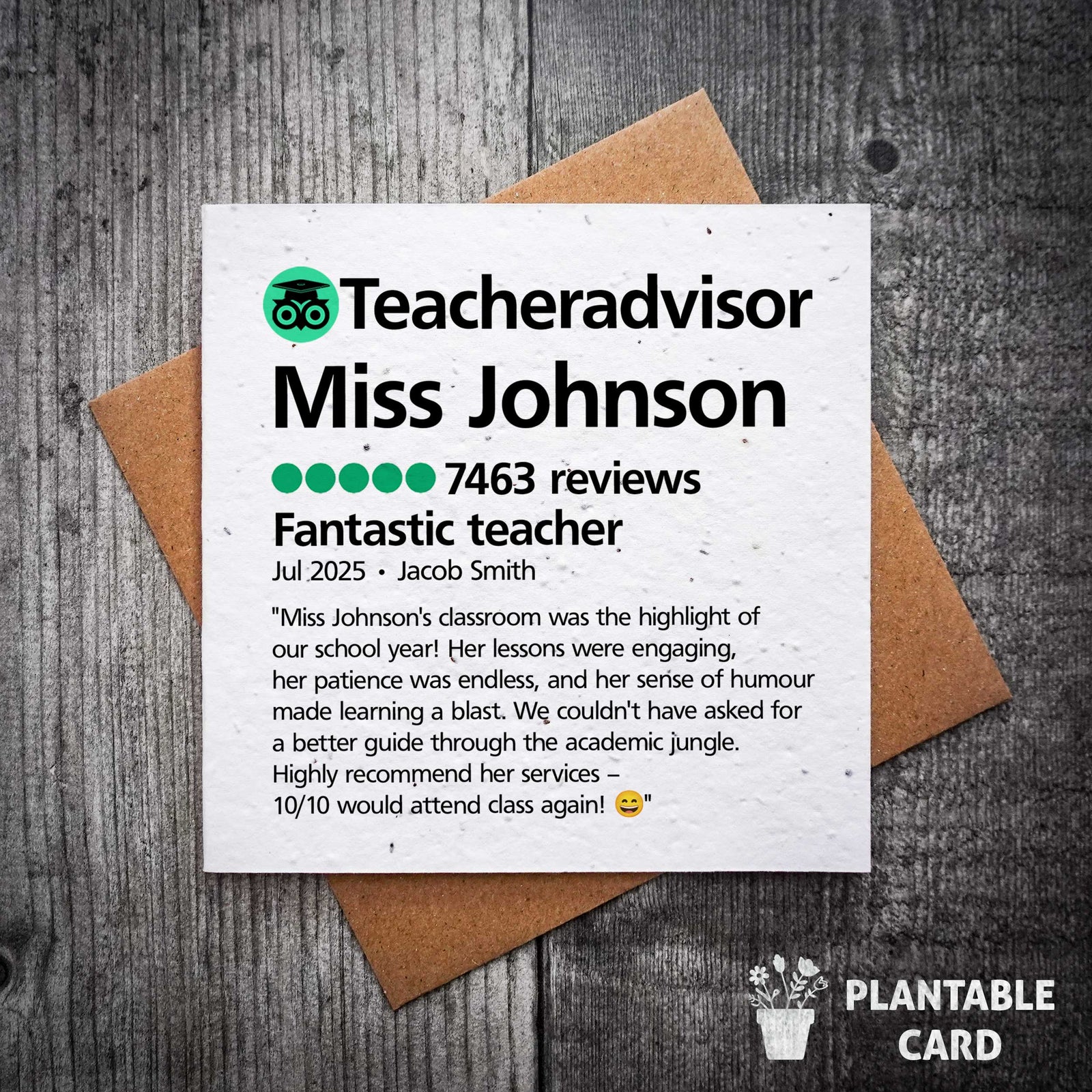 Teacher Advisor Personalised Teacher Card | Plantable Seed Teacher Card