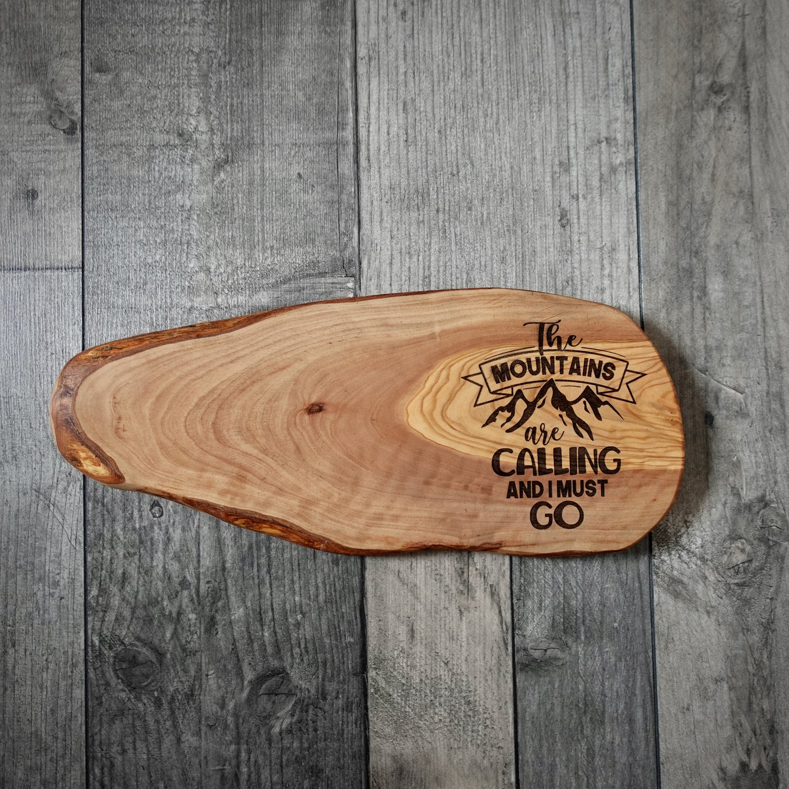 The Mountains Are Calling Olive Wood Board