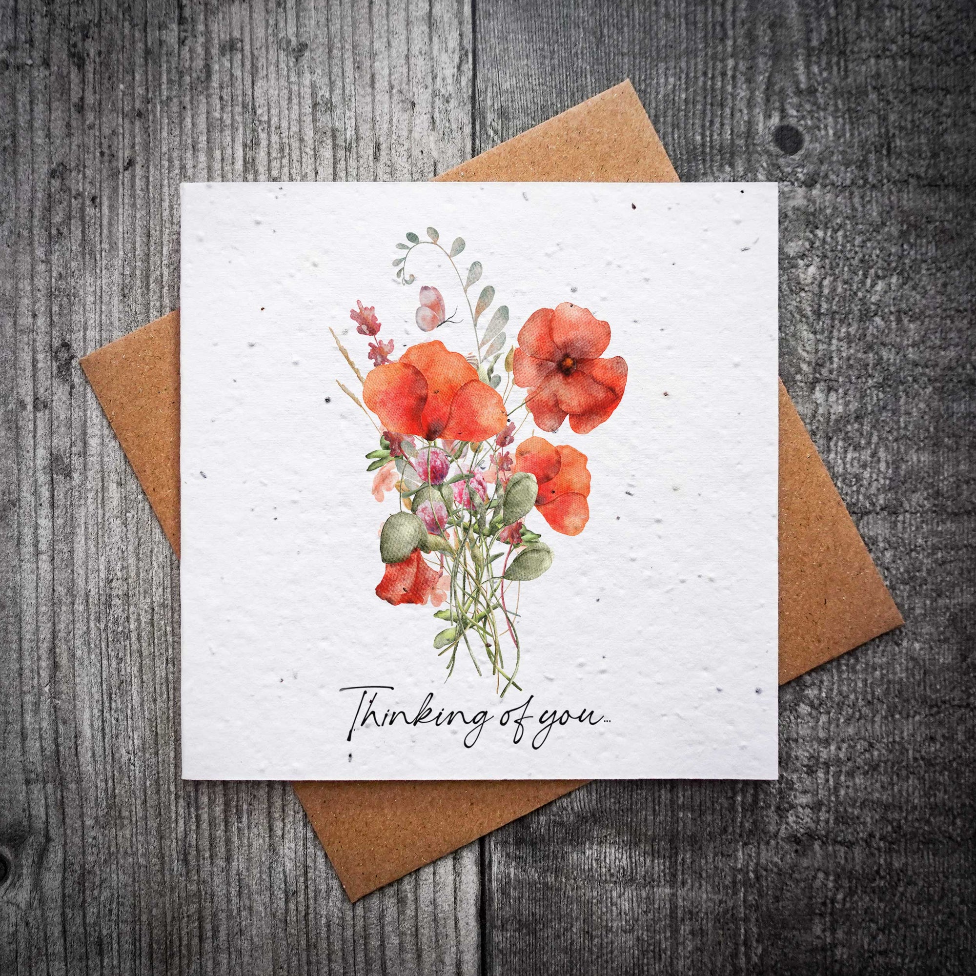 Thinking Of You Plantable Poppy Print Sympathy Card | Wildflower Seeded Card