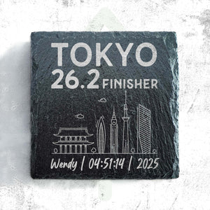 Tokyo 26.2 Finisher Skyline Slate Personalised Marathon Coaster