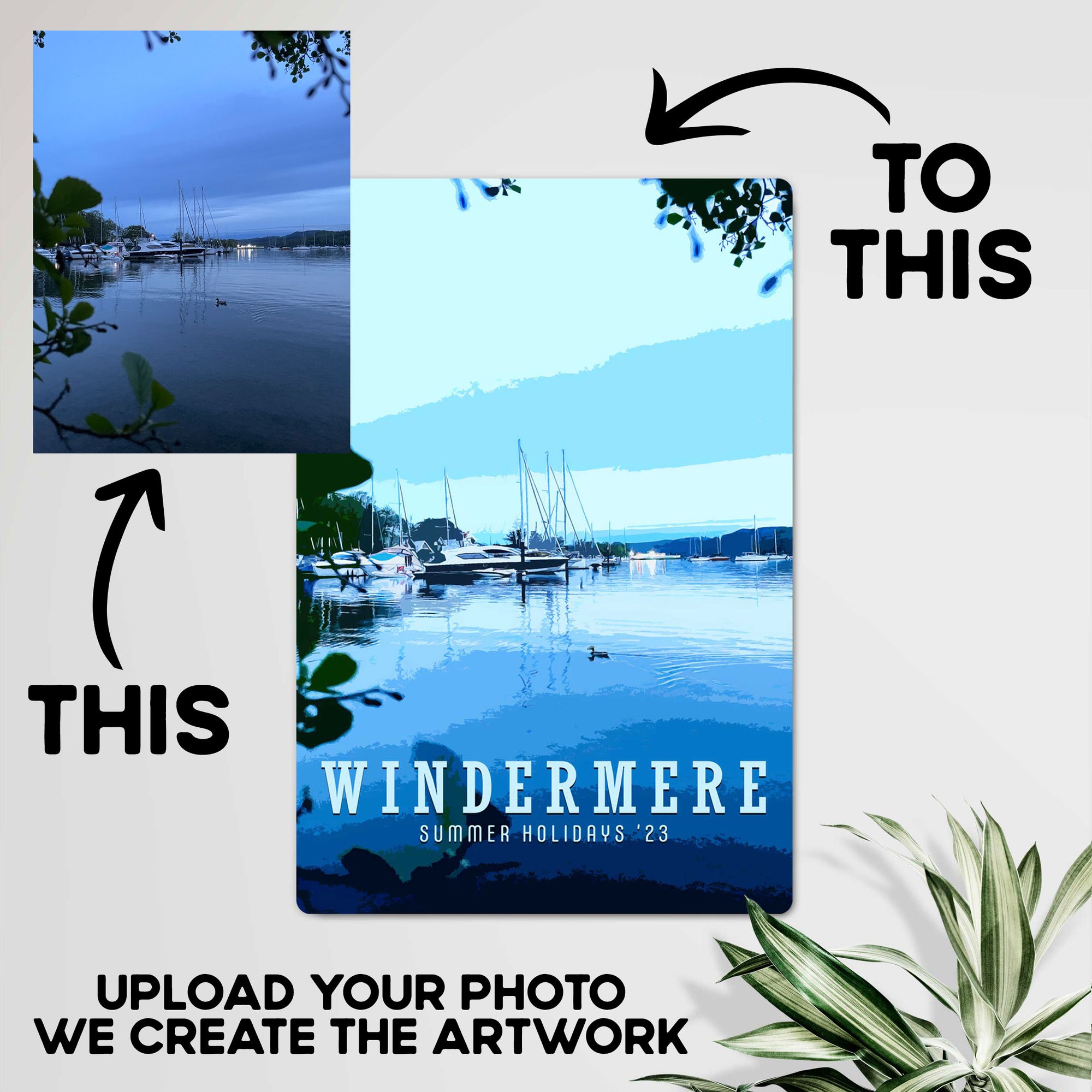 Personalised Vintage Travel Poster Metal Sign — Your Photo, Your Words, Our Artwork