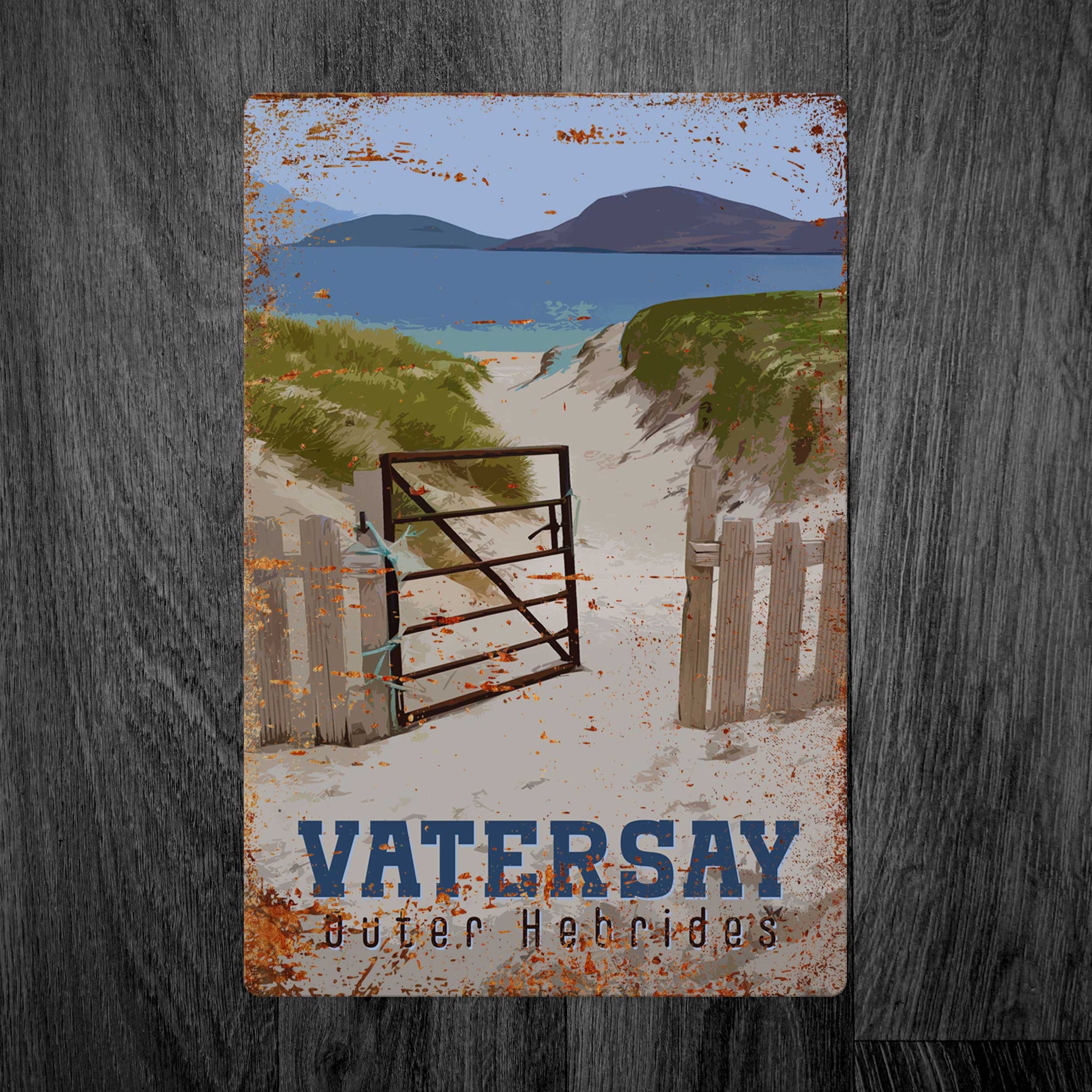 Personalised Vatersay Beach Gate Metal Sign: Capture the Essence of the Isle of Harris