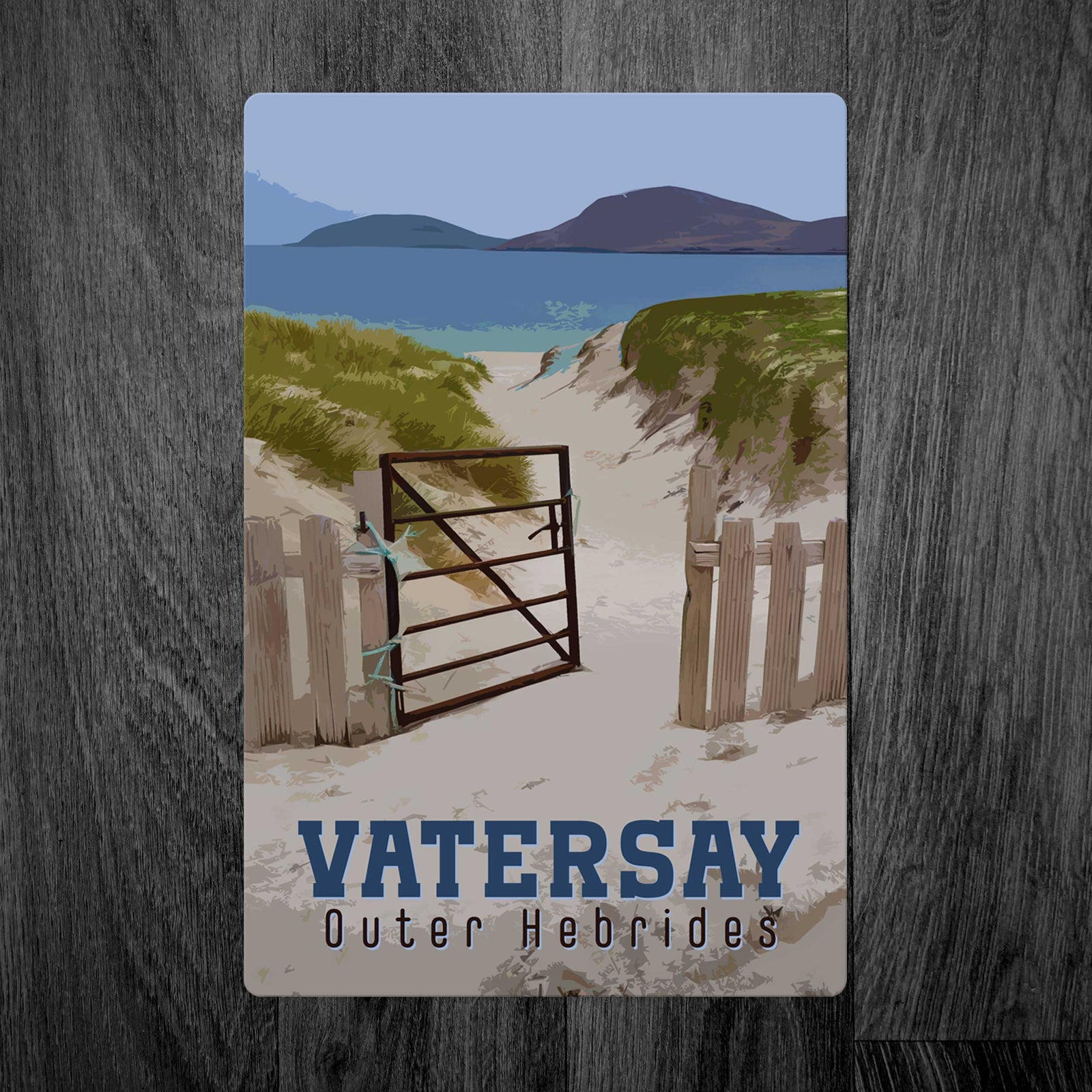 Personalised Vatersay Beach Gate Metal Sign: Capture the Essence of the Isle of Harris
