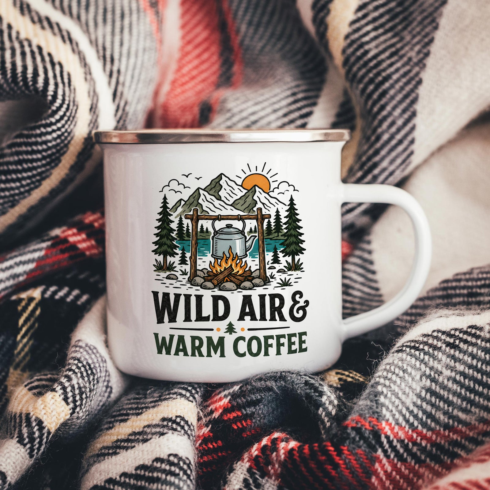 Wild Air And Warm Coffee Enamel Camping Mug
