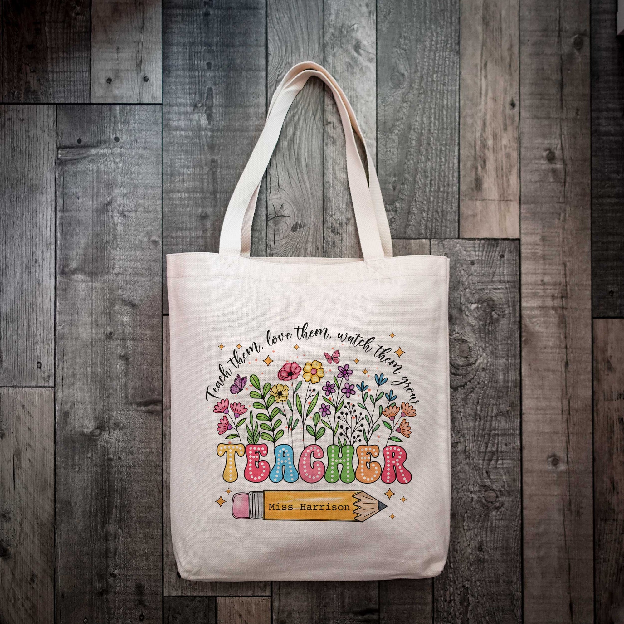 Personalised Watch Them Grow Wild Flowers Teacher Tote Bag