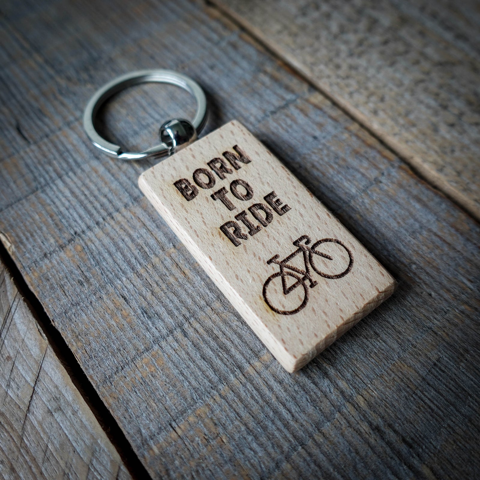 Born To Ride Wooden Cycling Keyring