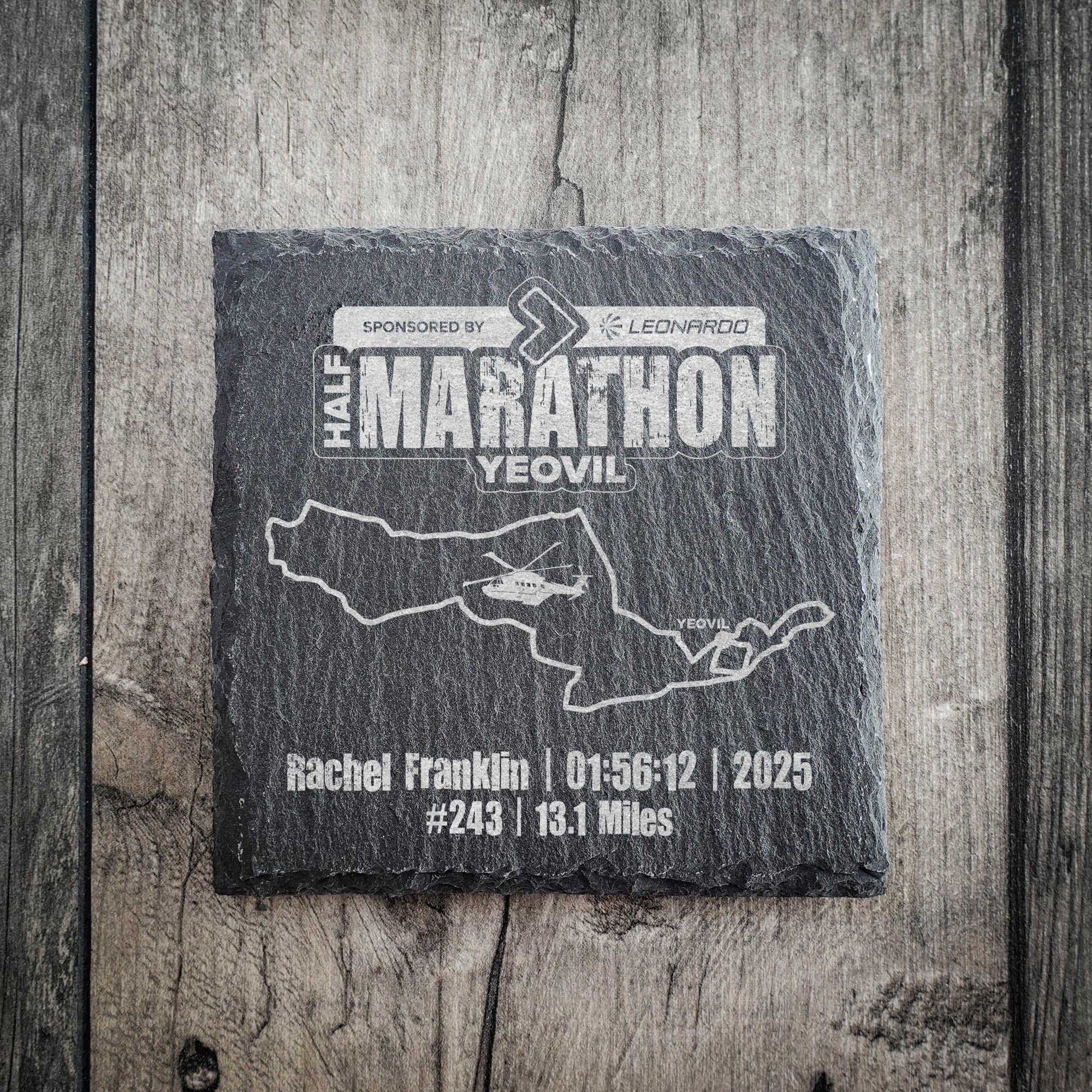 Official Yeovil Half Marathon 2025 Personalised Slate Coaster