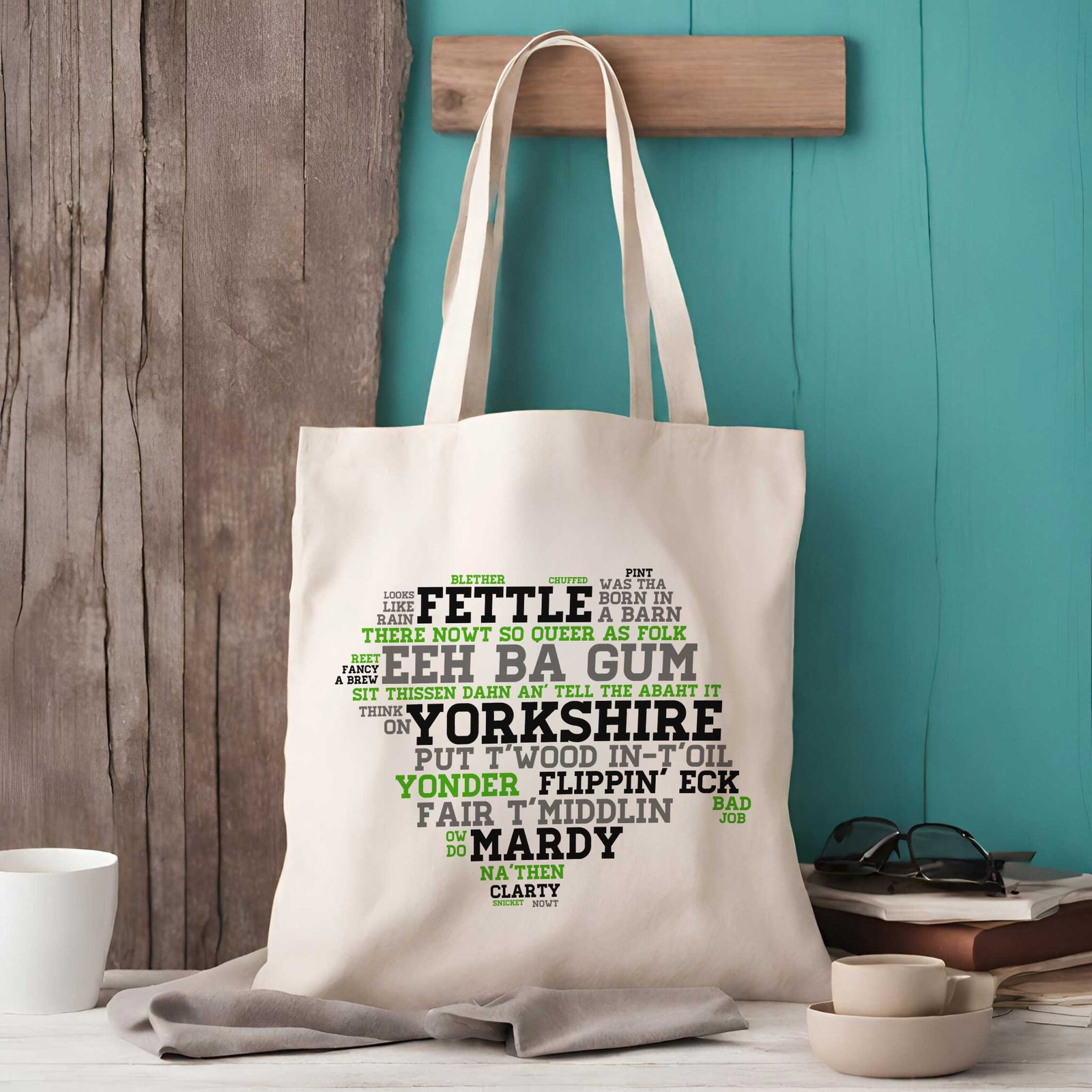 County Lines Yorkshire Dialect Quotes Tote Bag – Word Art in the Shape of Yorkshire