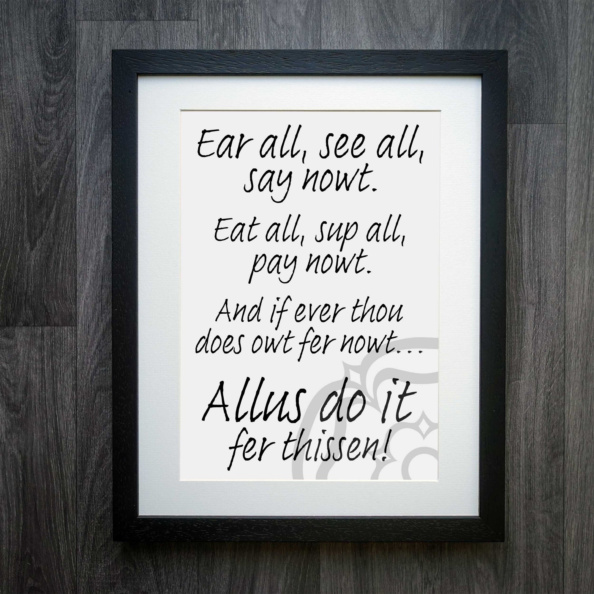 Nowt Yorkshire Dialect Quote Print: The Quintessential Essence of Yorkshire Captured in Art