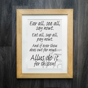 Nowt Yorkshire Dialect Quote Print: The Quintessential Essence of Yorkshire Captured in Art