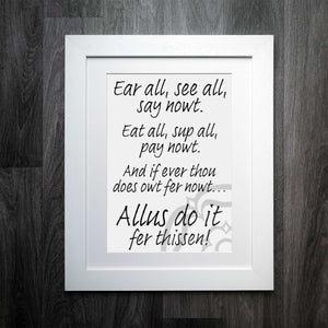 Nowt Yorkshire Dialect Quote Print: The Quintessential Essence of Yorkshire Captured in Art