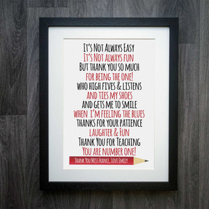 You Are Number 1 Teacher Personalised Print