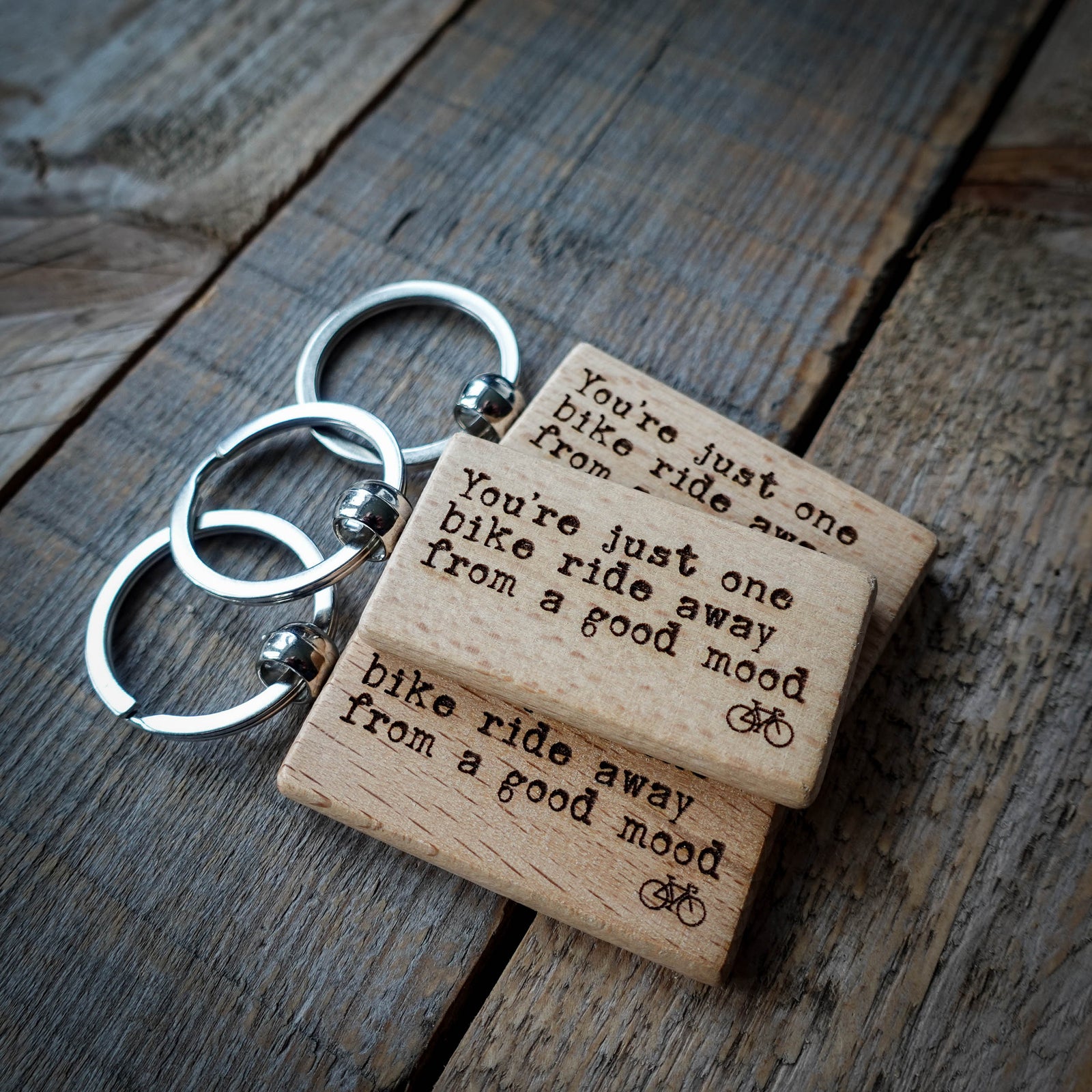 You're Just One Bike Ride Away From A Good Mood Wooden Cycling Keyring