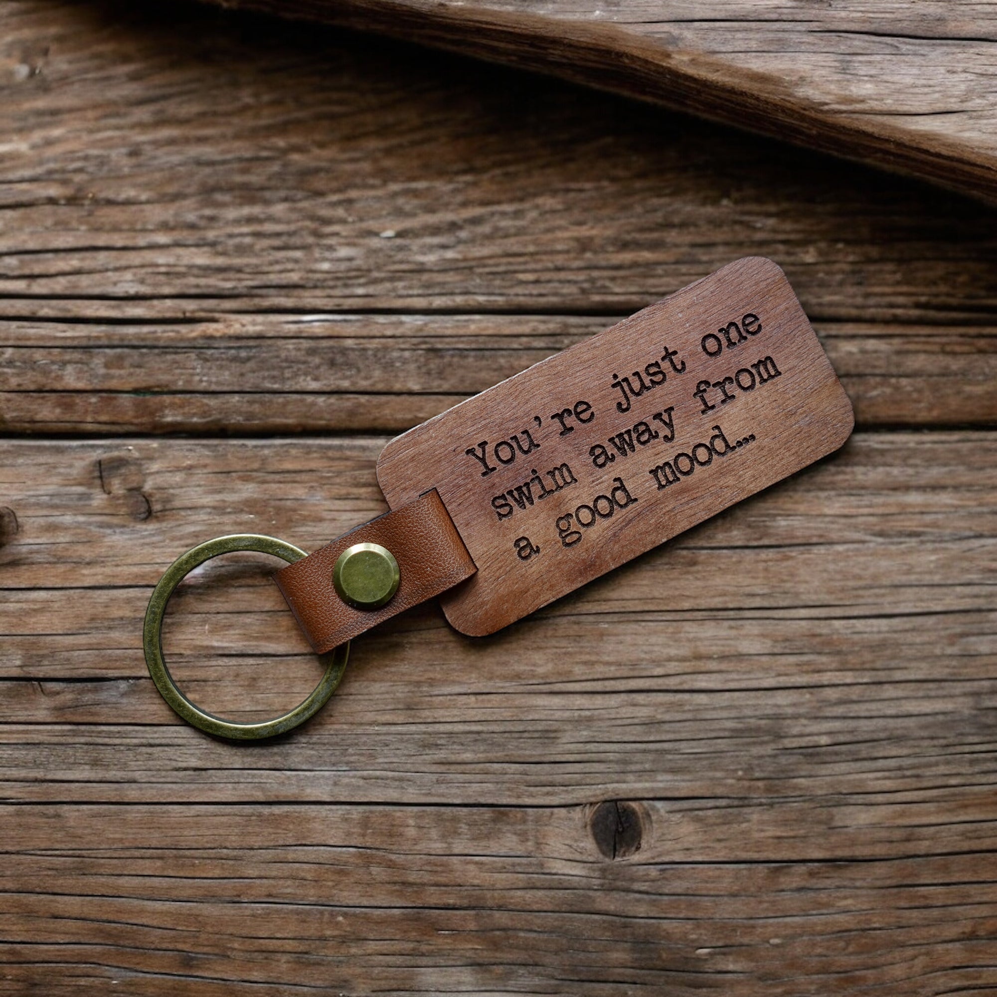 You're Just One Swim Away From A Good Mood Wooden Keyring.