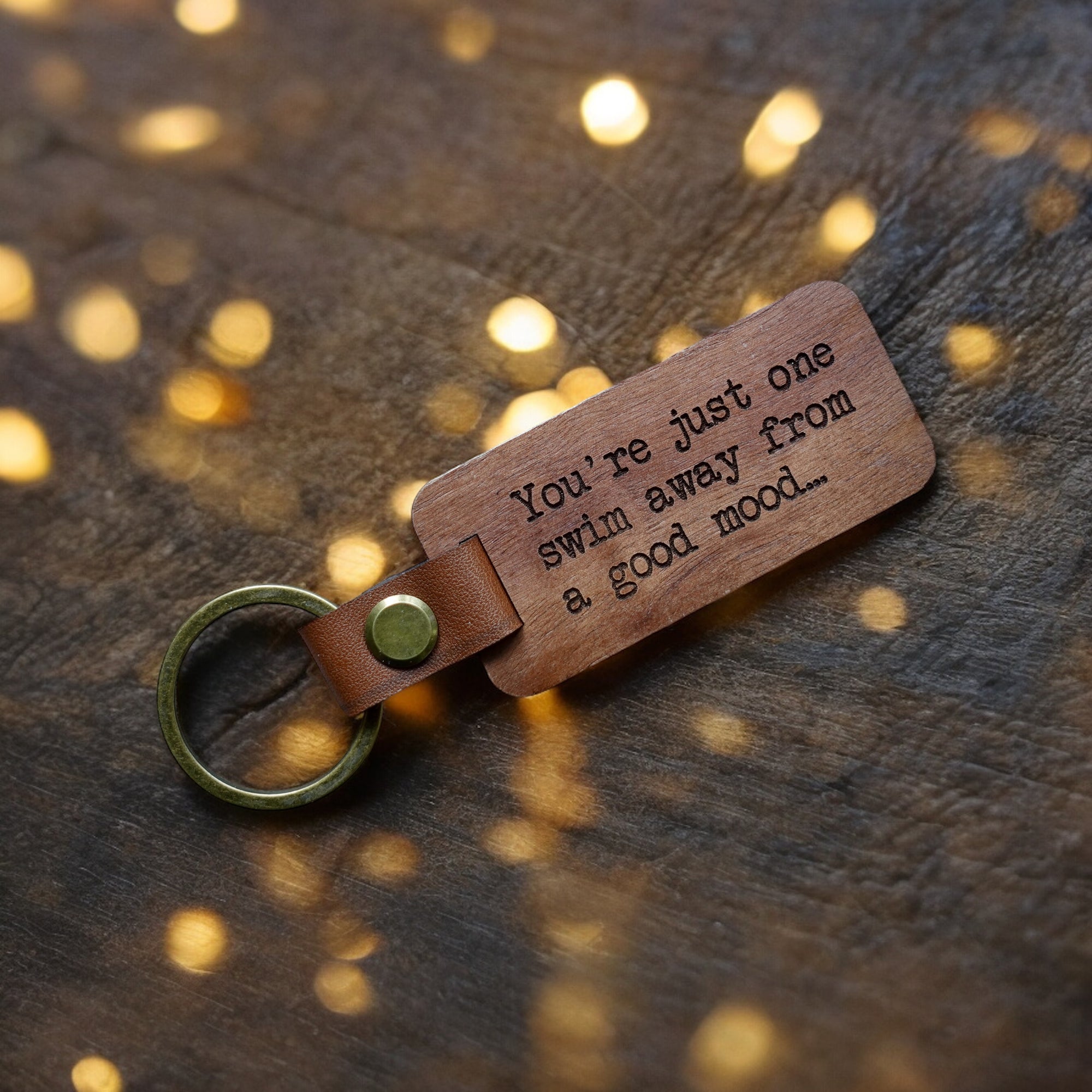 You're Just One Swim Away From A Good Mood Wooden Keyring.