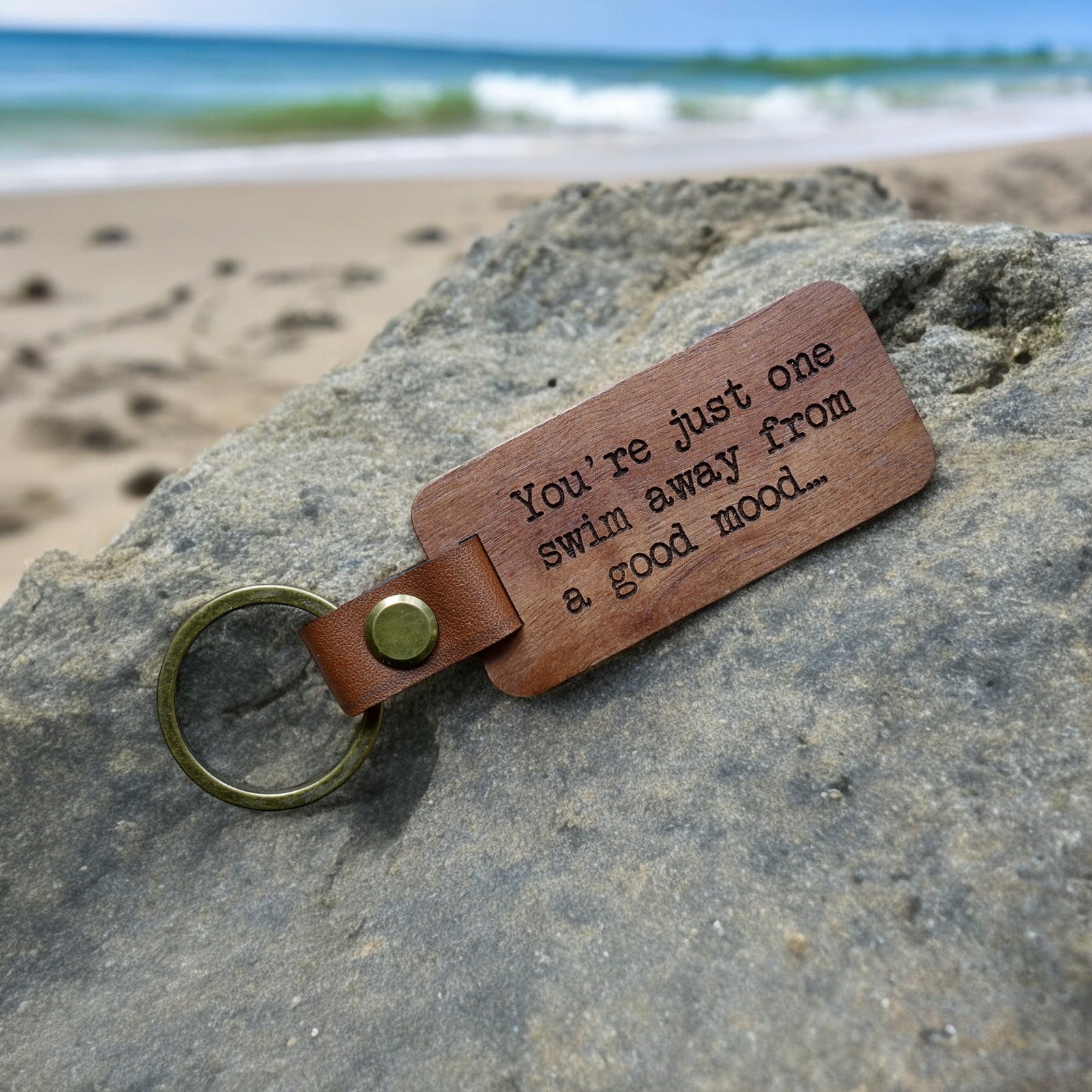You're Just One Swim Away From A Good Mood Wooden Keyring.