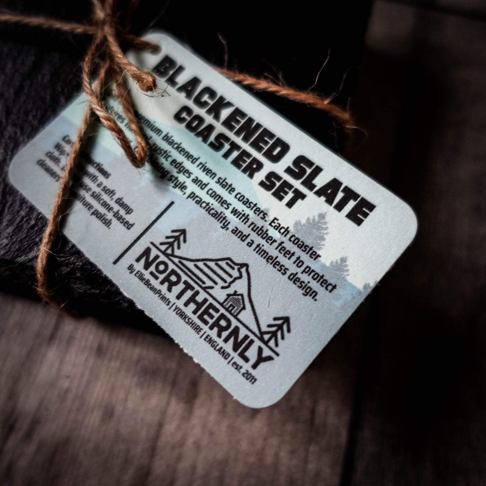 Set of 4 Blackened Riven Slate Coasters - Handcrafted & Eco-Friendly | Northernly