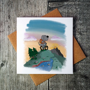 Born To Be Wild Mountain Biking Dog Card – Richard Scribbles | Standard or Plantable
