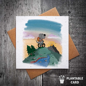 Born To Be Wild Mountain Biking Dog Card – Richard Scribbles | Standard or Plantable