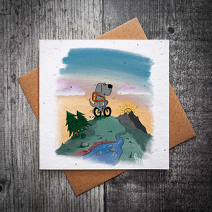 Born To Be Wild Mountain Biking Dog Card – Richard Scribbles | Standard or Plantable