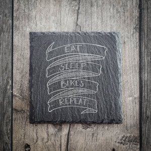 Eat Sleep Bikes Repeat Slate Coaster | Cycling Coaster by Richard Scribbles