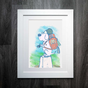 Trig Point Doggo Adventure Print by Richard Scribbles | Wall Art
