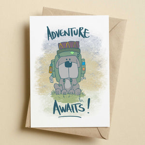 Adventure Awaits Hiking Doggo Card by Richard Scribbles