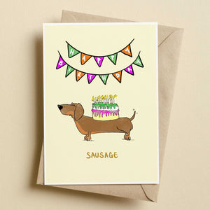 Happy Birthday Sausage Dachshund Birthday Card by Richard Scribbles