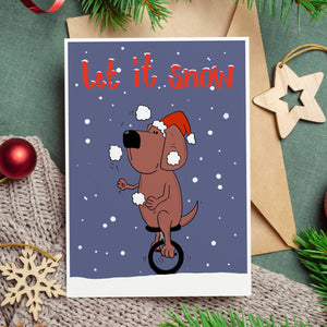 Let It Snow Bike Christmas Card by Richard Scribbles