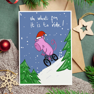 Oh What Fun It Is To Ride Bike Christmas Card by Richard Scribbles