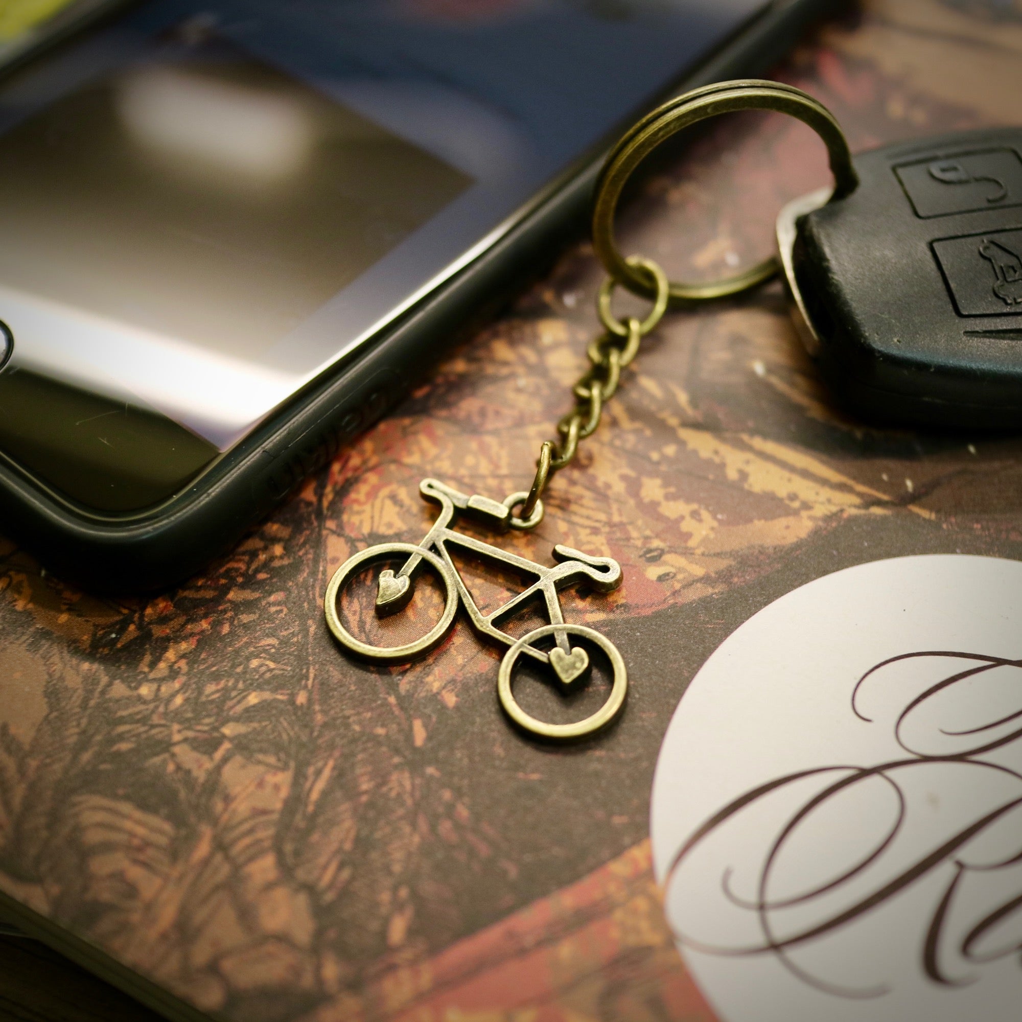 Vintage-Inspired Bronze Bicycle Keyring