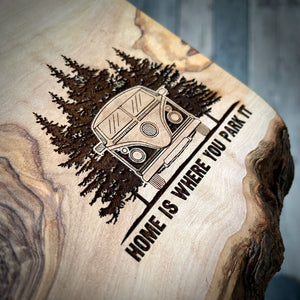 Home Is Where You Park It Camper Van Chopping Board - Olive Wood