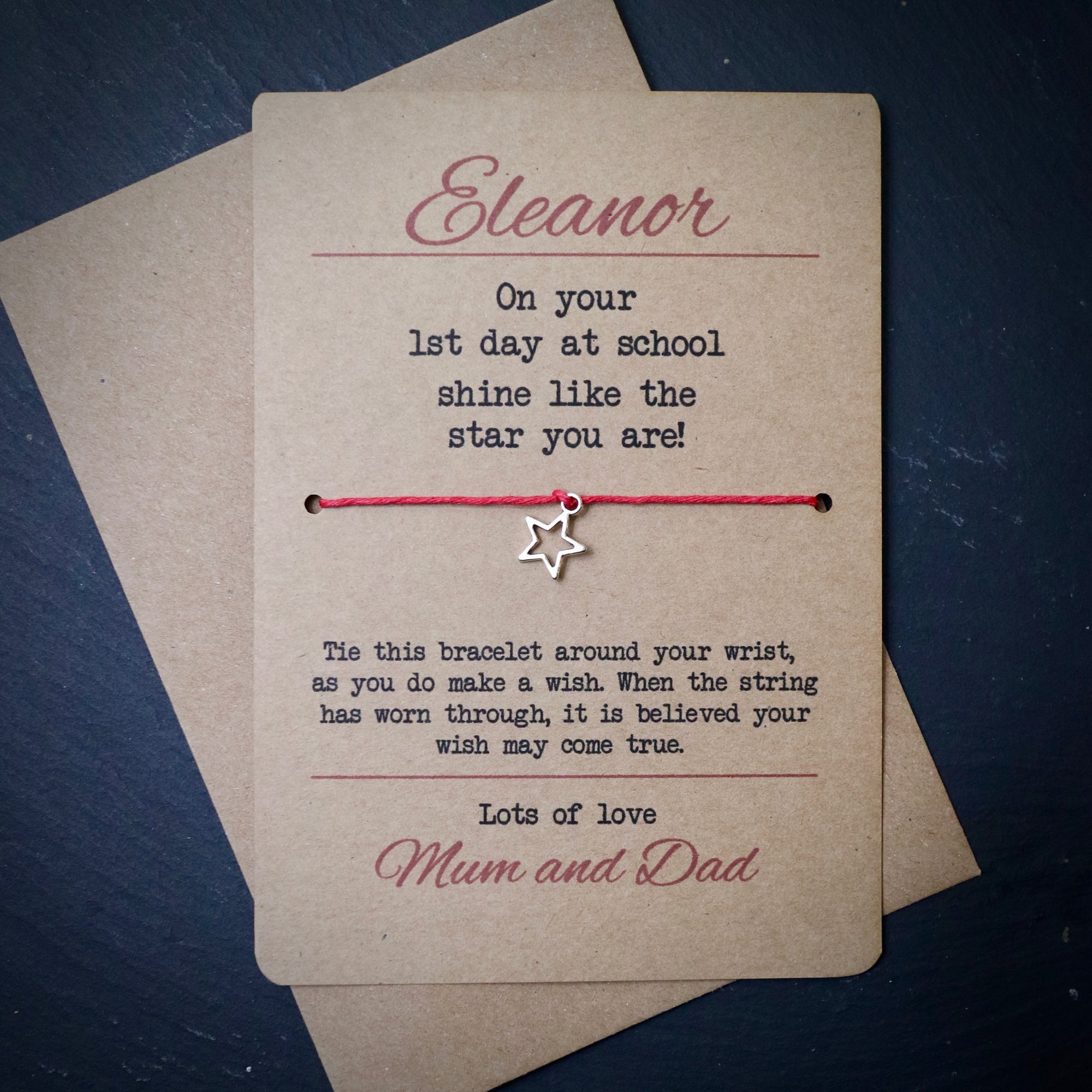 Personalised First Day At School Wish Bracelet & Postcard