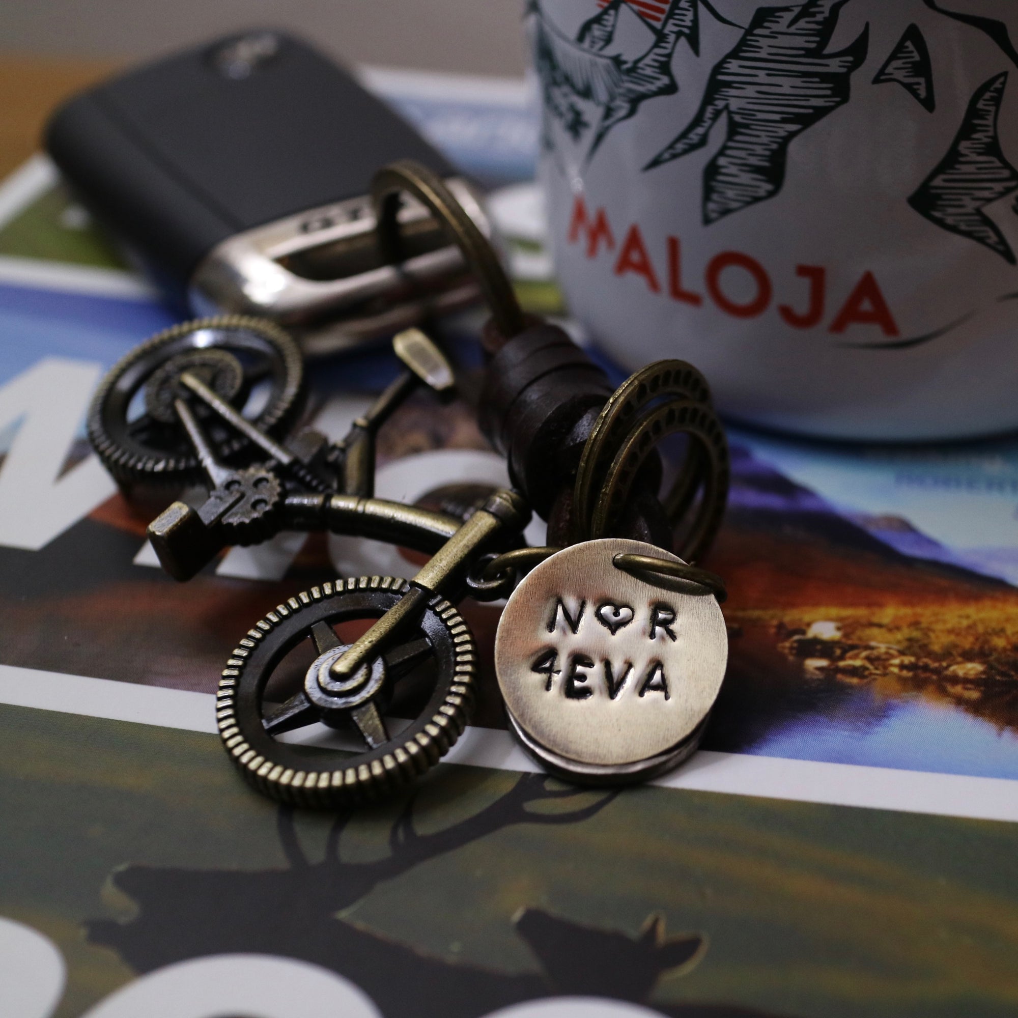 Valentines 4EVA Antique Bronze Mountain Bike Keyring