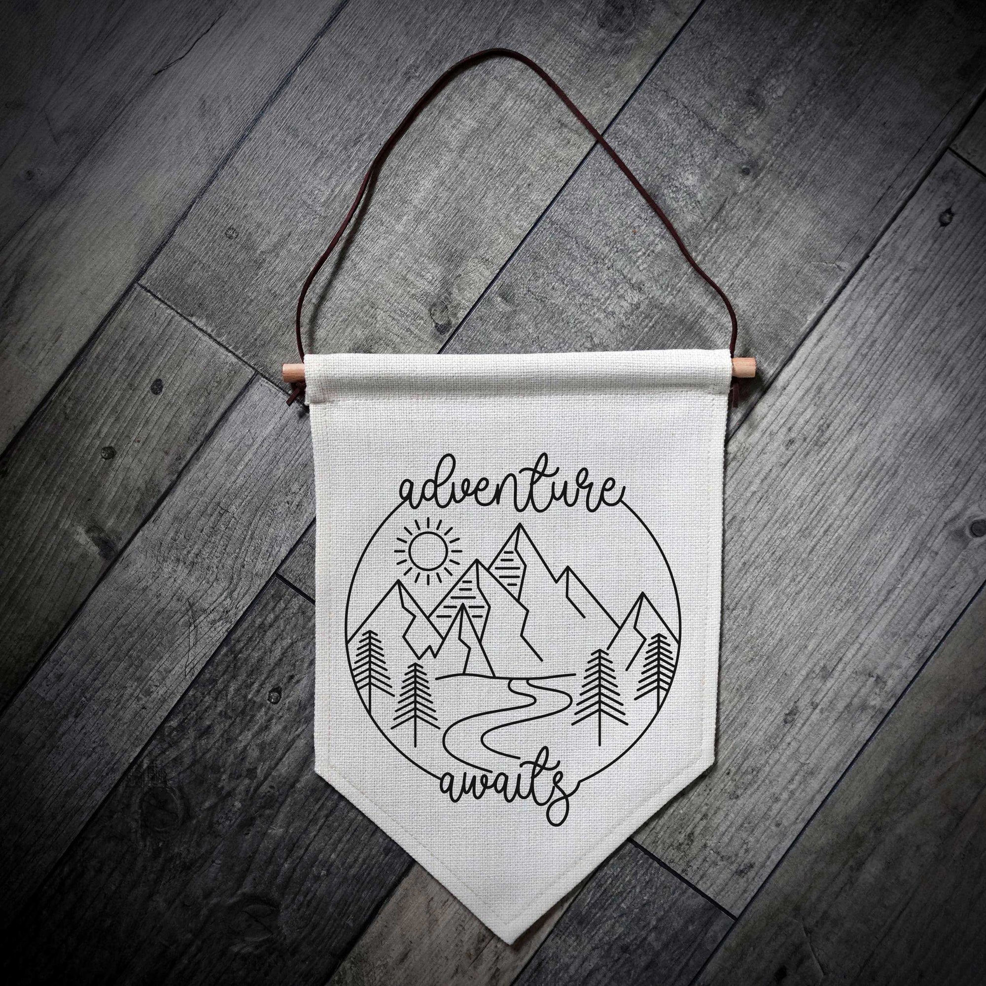 Adventure Awaits Line Art Road Linen Pennant Flag