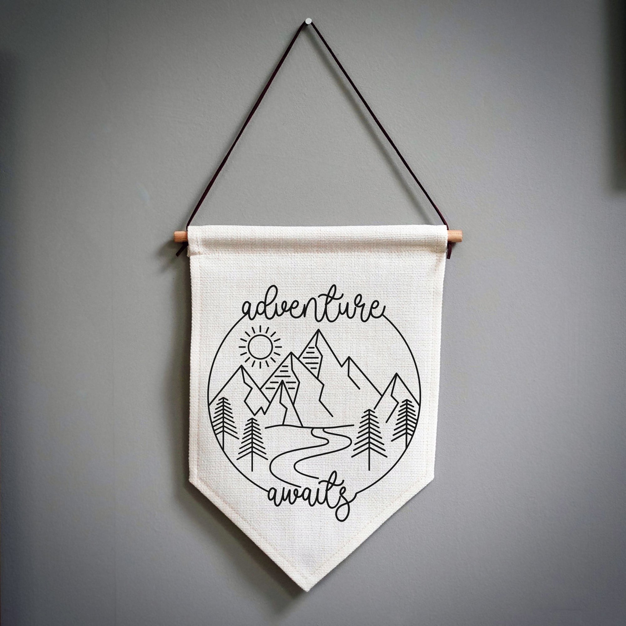 Adventure Awaits Line Art Road Linen Pennant Flag