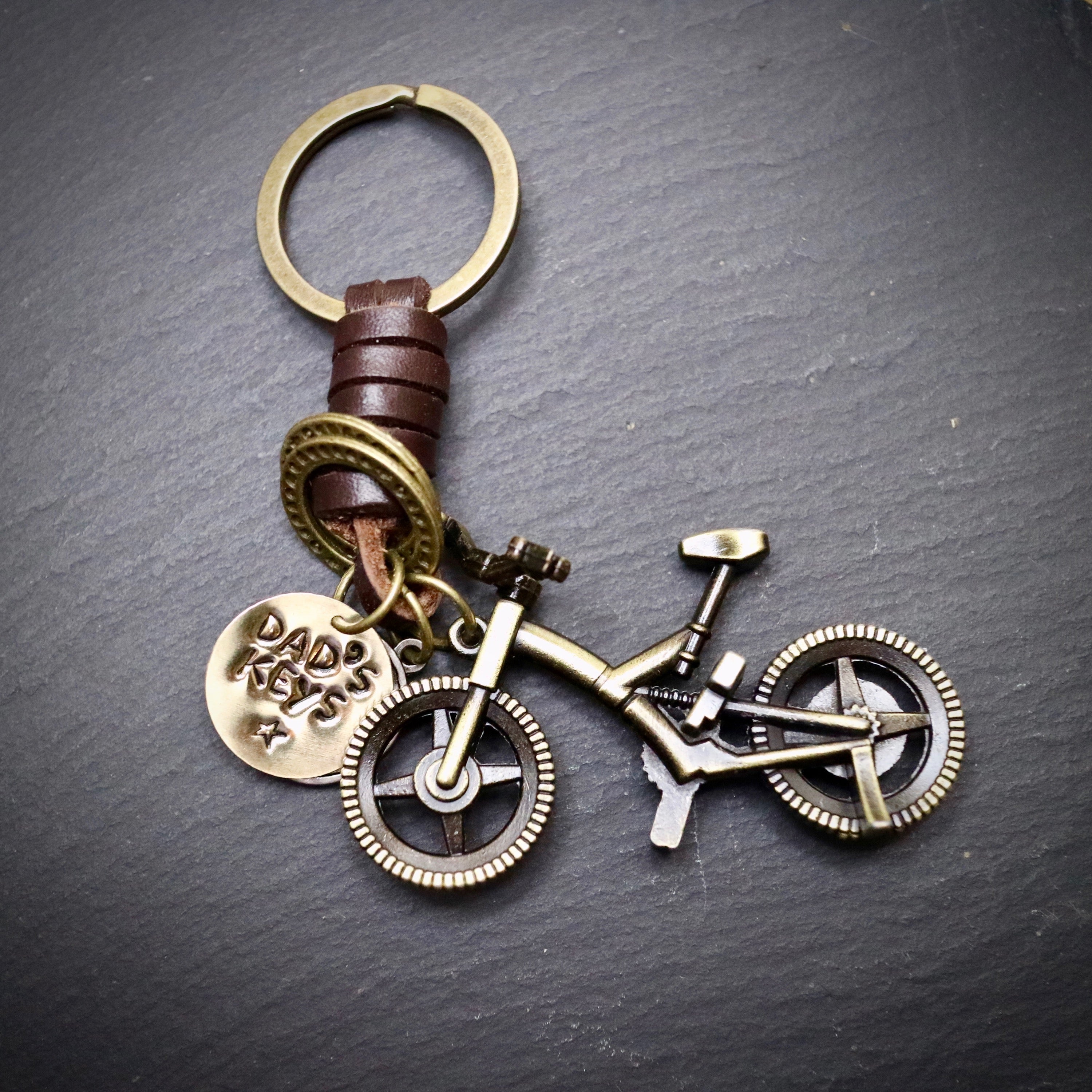 Dad s Keys Antique Bronze Mountain Bike Keyring EllieBeanPrints