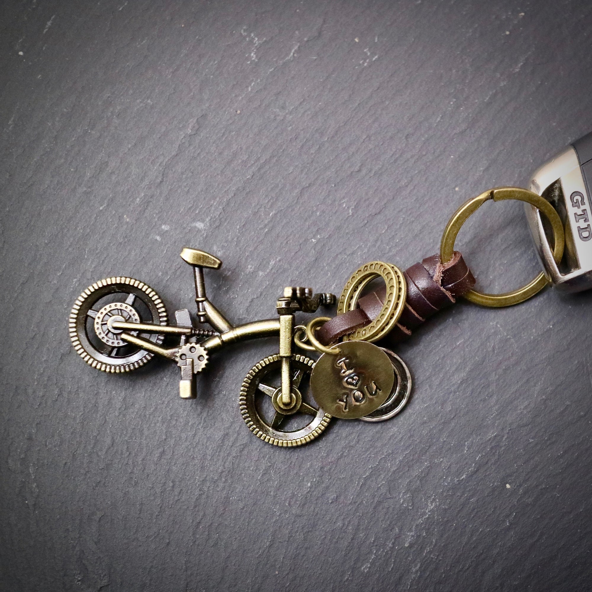 I Love You Antique Bronze Mountain Bike Keyring