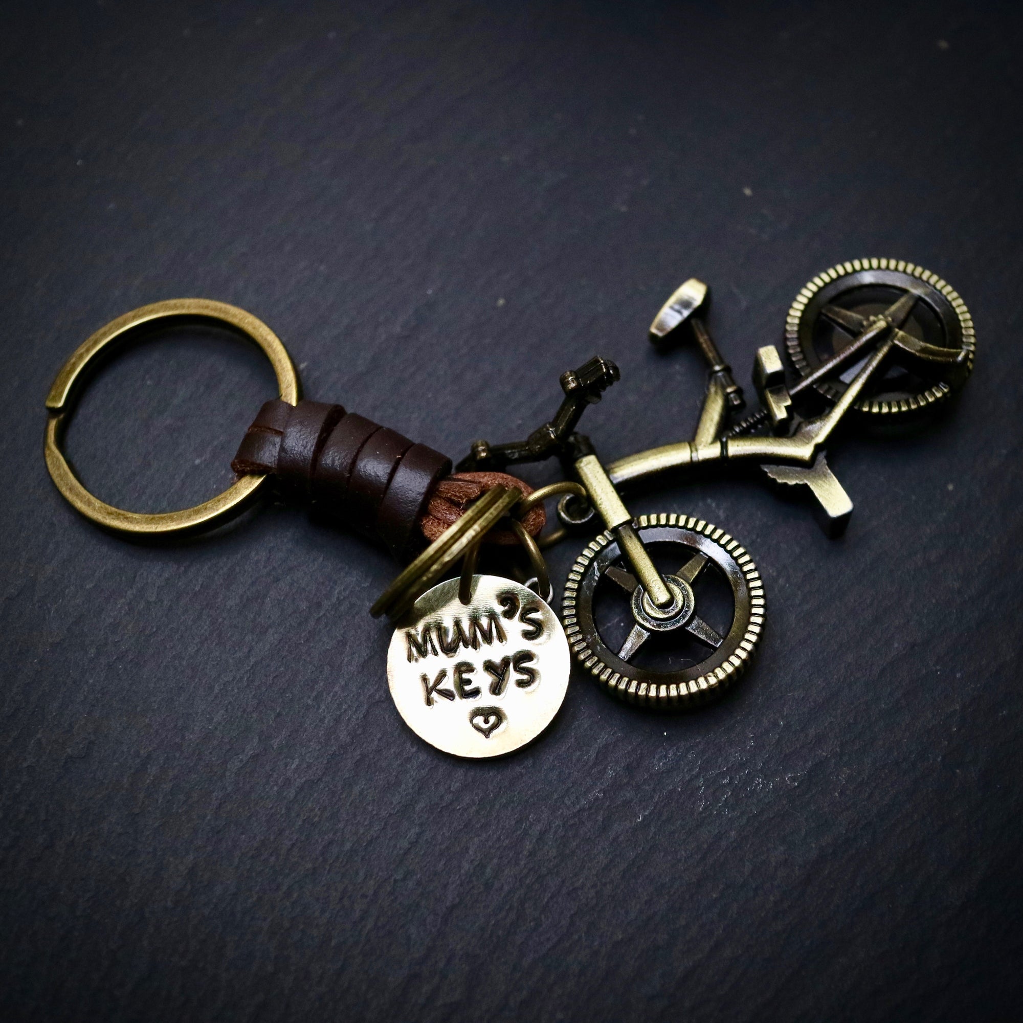 Mum's Keys Antique Bronze Mountain Bike Keyring