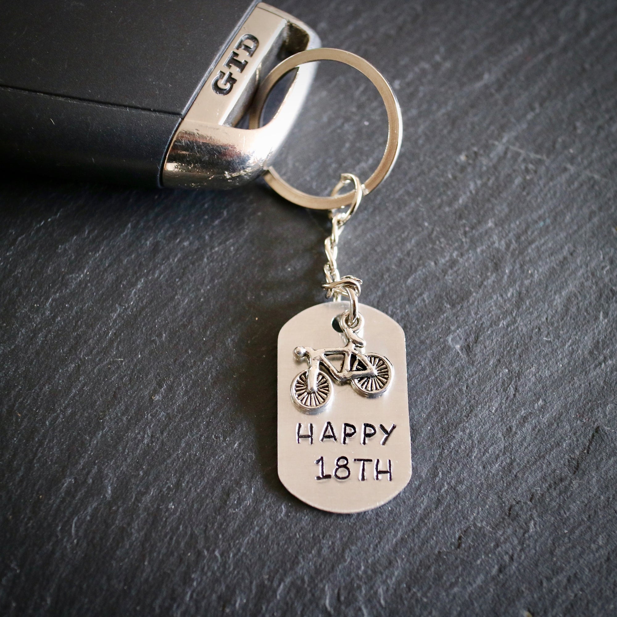 Hand Stamped Birthday Bike Keyring