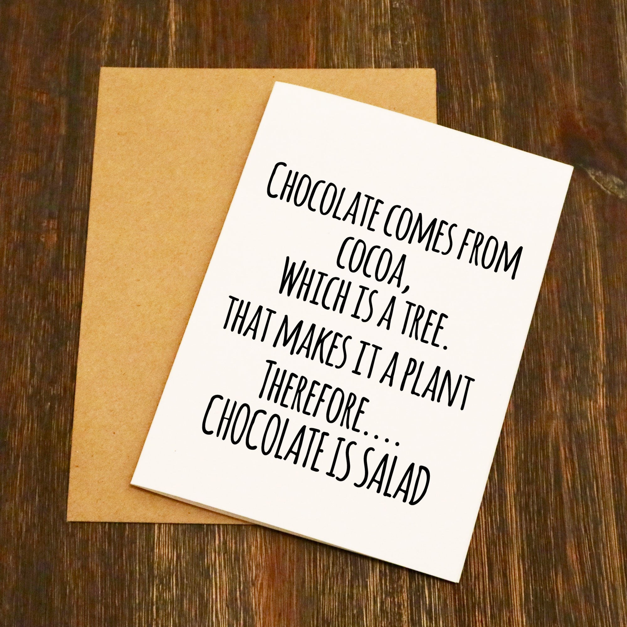 Chocolate Is Salad Funny Greetings Card